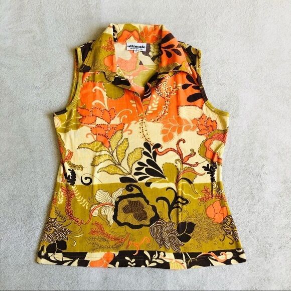 Ultimate Sleeveless Collared 70’s pattern Top - Picture 2 of 7